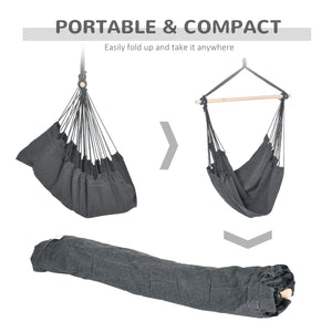 Hanging macrame cotton hammock with two soft cushions, dark grey