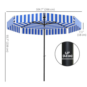 8.7-foot tilting parasol with crank and vent, blue and white 