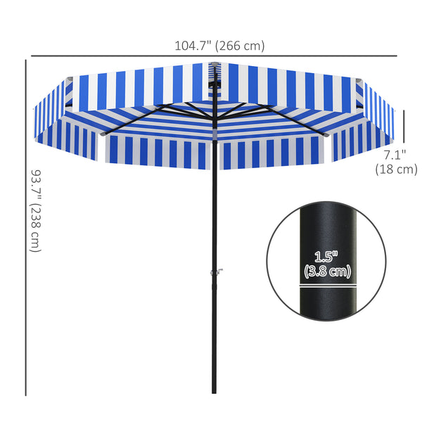 8.7-foot tilting parasol with crank and vent, blue and white 