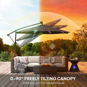 3m Cantilever Parasol with Solar Lighting, 360° Rotation, Tilt and Protective Cover, Black