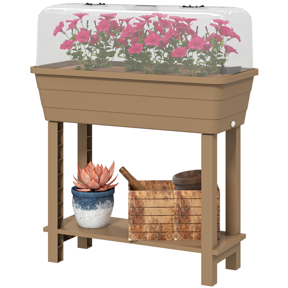 Raised garden bed with automatic watering, transparent lid and ventilation