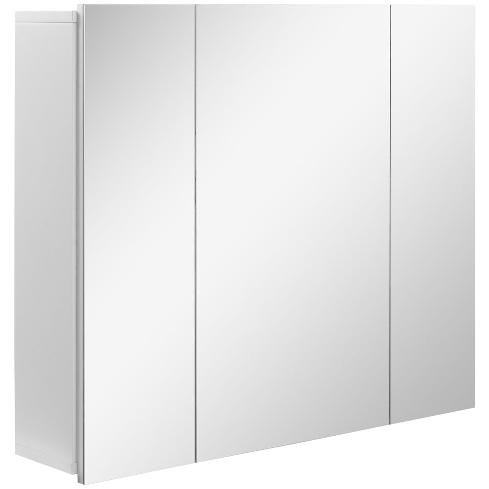 Wall-mounted medicine cabinet 71 x 61 cm with mirror, 3 doors and adjustable shelves, white