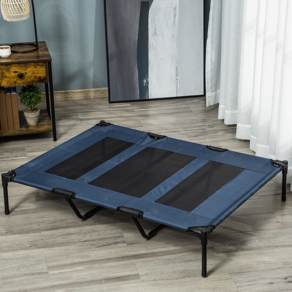 Elevated cot with carry bag, dark blue