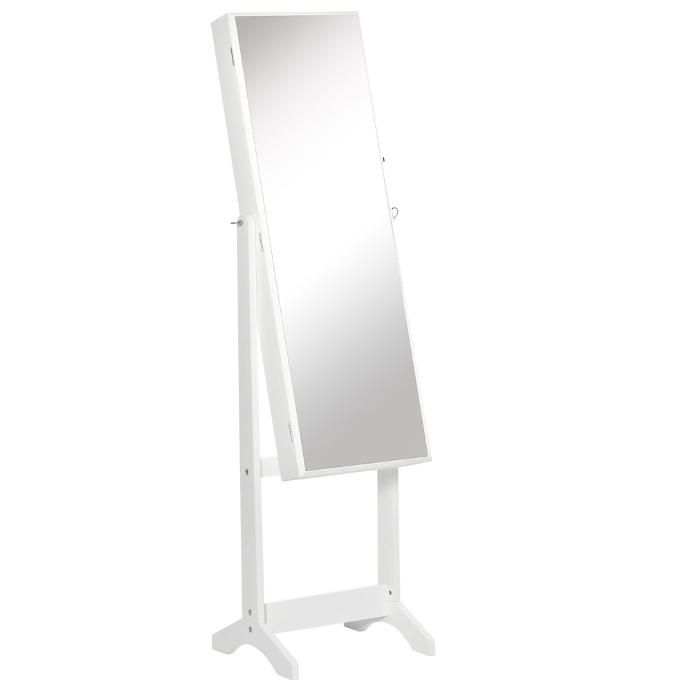 Jewelry cabinet with lockable mirror and 3 adjustable angles, white