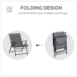 Reclining folding fabric chair with armrests, metal frame, gray