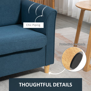 2 seater sofa with armrests and wooden legs for living room, bedroom, blue