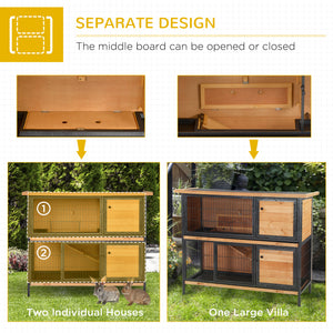 2-story rabbit hutch with ramp, feeder, and lockable doors
