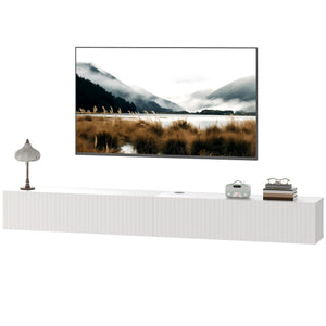 71" Floating Wall-Mounted TV Unit for TVs up to 72 inches, Multimedia Console with 2 Fluted Drop-Down Doors, Cable Management, White