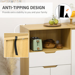 Modern microwave cabinet with drawer, storage, and cable management for kitchen and dining room, white.