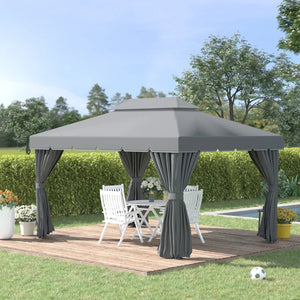 10 x 13 double-roofed gazebo with mosquito net and curtains, dark grey