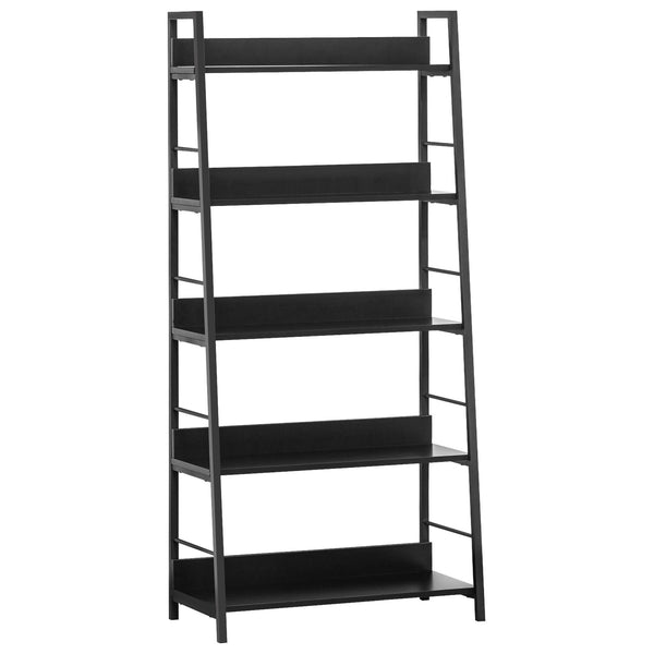 Modern bookcase with wide 5-tier shelves, metal frame, black