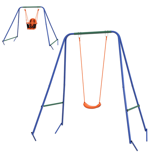 Children's swing with safety harness, orange