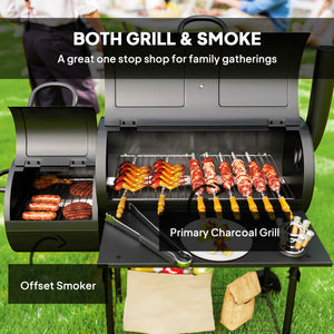 Portable Charcoal Grill with Offset Smoker, Black