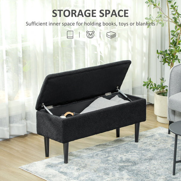 Modern storage bench with lambswool upholstery, black