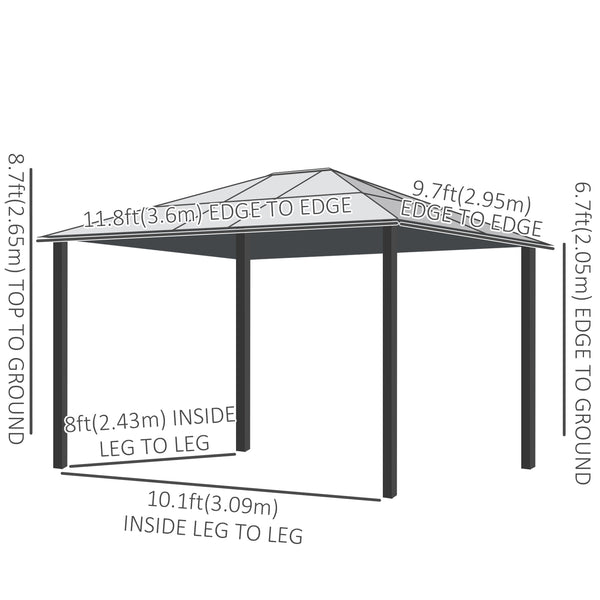 10' x 12' Gazebo Hardtop Waterproof, Sunshade with Sidewalls and Mosquito Netting