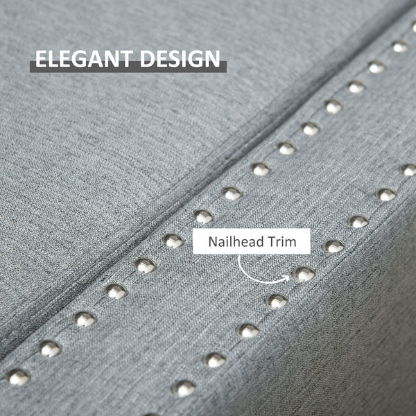 Folding storage bench upholstered in fabric, light gray