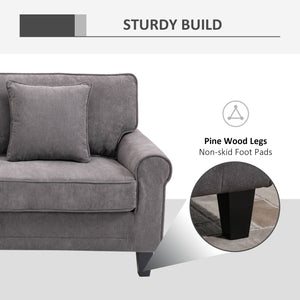 Modern 3-seater corduroy sofa with pine legs and rolled armrests, light grey