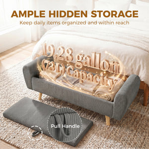 59" Corduroy Storage Bench, Dark Gray