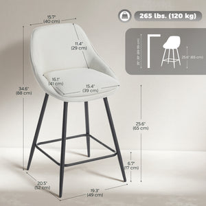 Set of 2 counter-height, swivel, padded bar stools with backrest, cream white