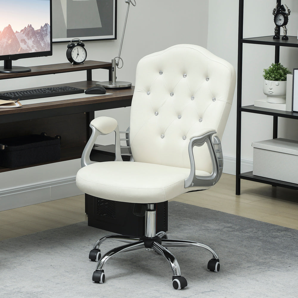 Velvet office chair with swivel casters, adjustable height, recline function, off-white