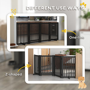 Freestanding 4-Panel Black Wooden Pet Gate