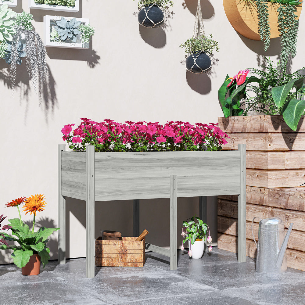 Wooden Raised Bed with Drainage Holes for Vegetables, Flowers and Outdoor Garden Beds, 115 x 55 x 80 cm, Grey
