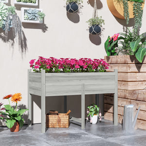 Wooden Raised Bed with Drainage Holes for Vegetables, Flowers and Outdoor Garden Beds, 115 x 55 x 80 cm, Grey