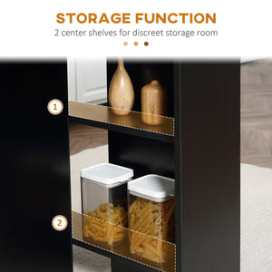 Folding table with 2-tier shelves and castors, black