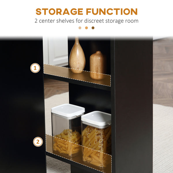 Folding table with 2-tier shelves and castors, black