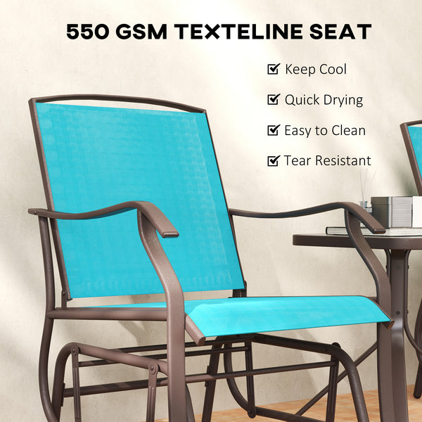 Set of 3 chairs with breathable mesh seat and glass table, blue