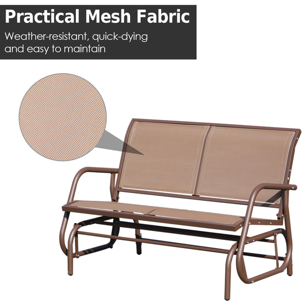 Two-seater rocking chair with breathable mesh fabric, coffee brown