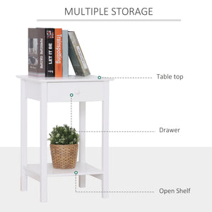 Multifunctional side table with drawer and storage shelf, white