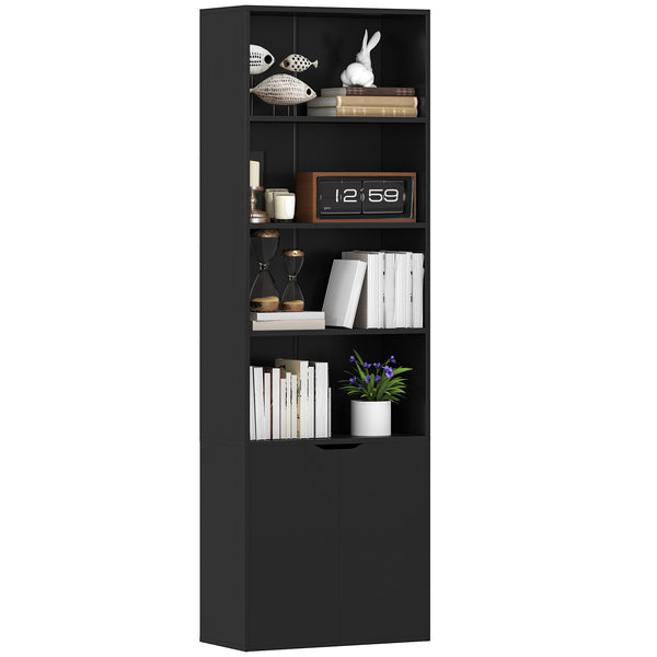 4-Tier Open Bookcase with Doors, Black
