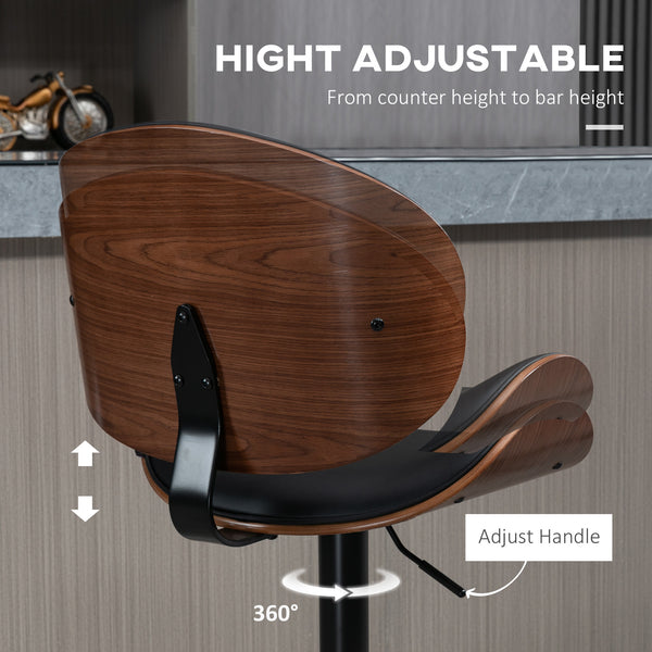 Set of 2 Modern Faux Leather Adjustable Swivel Bar Stools, Black 