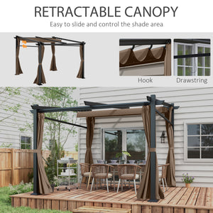10 x 10 metal pergola with sliding and retractable roof, coffee color