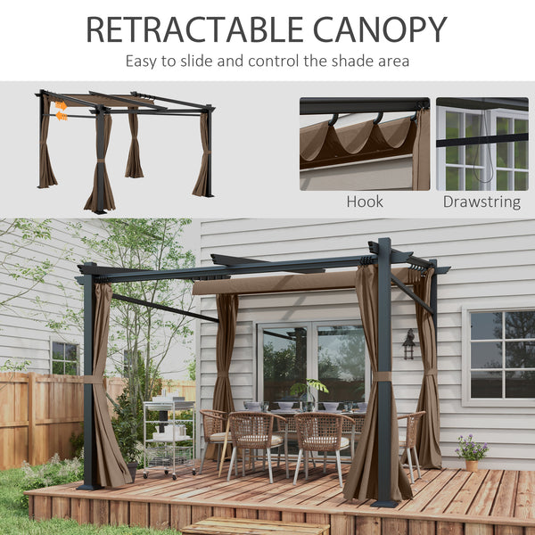 10 x 10 metal pergola with sliding and retractable roof, coffee color