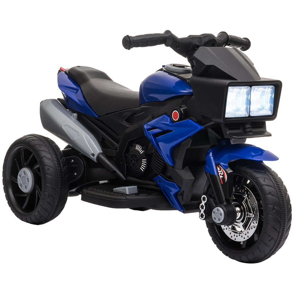6V electric motorcycle with musical horn and headlights, blue