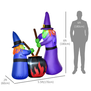 Inflatable Halloween two old witches and magic potions decoration with LED