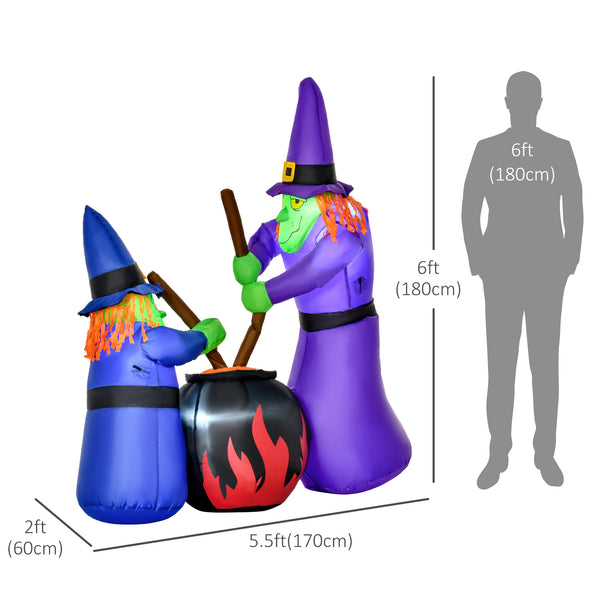 Inflatable Halloween two old witches and magic potions decoration with LED