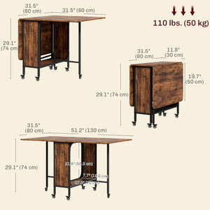 Folding dining table with storage shelf, rustic brown