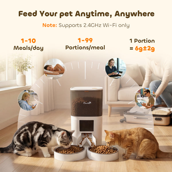 Automatic kibble dispenser with control app and 10-second voice recorder