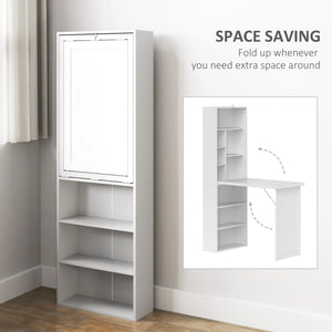 Convertible folding desk with whiteboard and side shelf, white