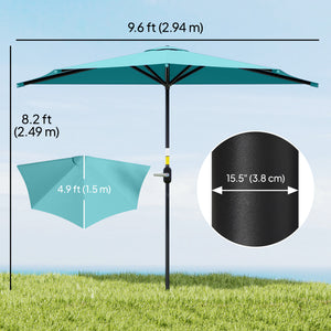 9.8 ft Half Round Crank Patio Umbrella, Light Blue