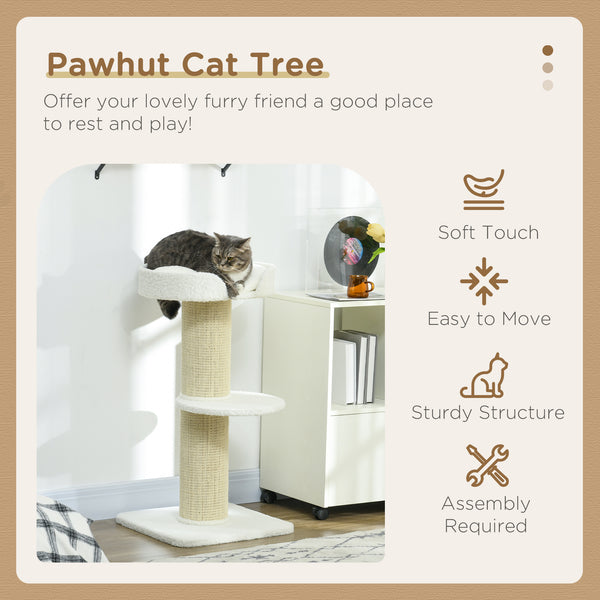 Cat tree with sisal mat, scratching post, basket, cushion and perch, cream white