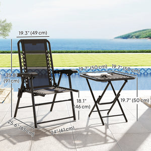 Outdoor folding metal table and chairs set with cup holders