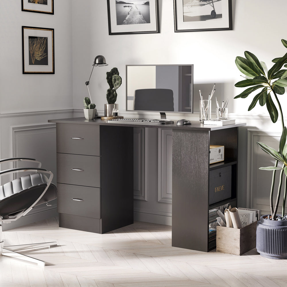 Desk with 3-Tier Storage Shelves with Drawers, Black