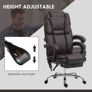 Reclining massage office chair with 6-point vibration, footrest and high back, dark brown