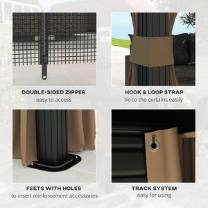 10x10 Gazebo with Double-Tiered Metal Roof, Mosquito Netting, and Hanging Hook, Dark Brown
