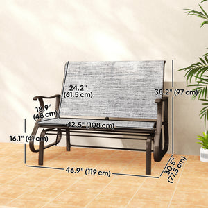 Double rocking chair with armrests, mesh seat and back, grey