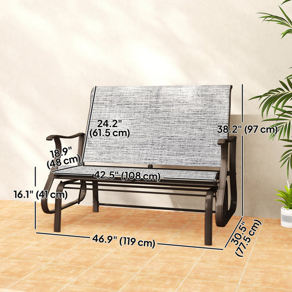 Double rocking chair with armrests, mesh seat and back, grey